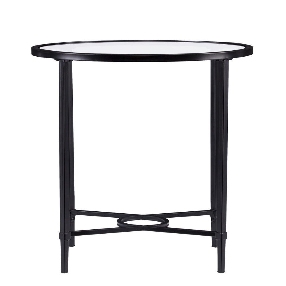 Homeroots 25" Black And Clear Glass Oval End Table   402501