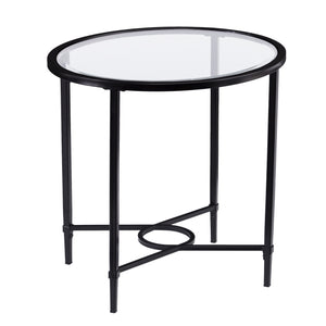 Homeroots 25" Black And Clear Glass Oval End Table   402501