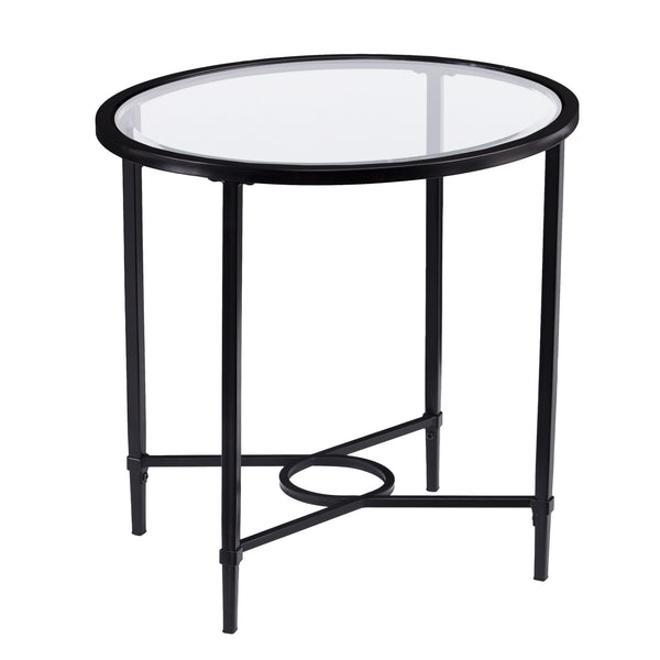 Homeroots 25" Black And Clear Glass Oval End Table   402501