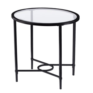 Homeroots 25" Black And Clear Glass Oval End Table   402501