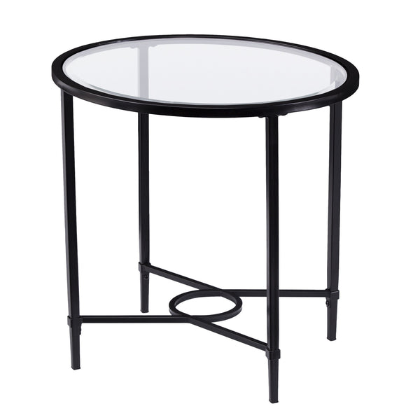 Homeroots 25" Black And Clear Glass Oval End Table   402501