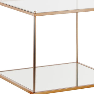 HomeRoots 22" Clear Glass and Gold Iron End Table with Mirrored Shelf - Modern Glam for Any Space! 402504
