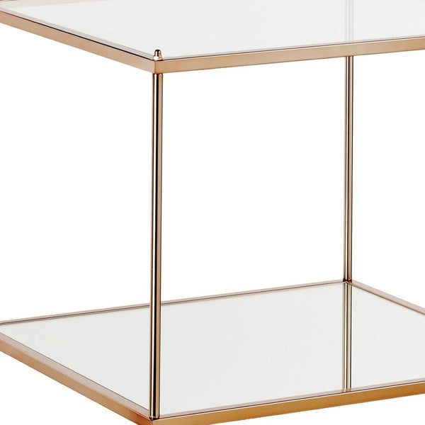HomeRoots 22" Clear Glass and Gold Iron End Table with Mirrored Shelf - Modern Glam for Any Space! 402504