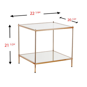 HomeRoots 22" Clear Glass and Gold Iron End Table with Mirrored Shelf - Modern Glam for Any Space! 402504