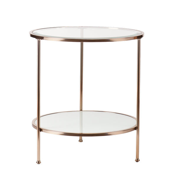 Homeroots 26" Gold Glass And Iron Round End Table With Shelf   402505