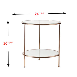 Homeroots 26" Gold Glass And Iron Round End Table With Shelf   402505