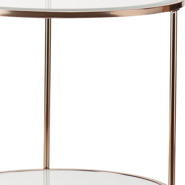 HomeRoots 26" Gold Glass and Iron Round End Table - Modern Glam Accent with Shelf for Living Room or Entryway 402505