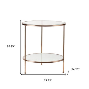 HomeRoots 26" Gold Glass and Iron Round End Table - Modern Glam Accent with Shelf for Living Room or Entryway 402505