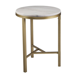 HomeRoots 24" Marble Look End Table with Champagne Iron Base - Elegant, Durable & Perfect for Small Spaces 402506
