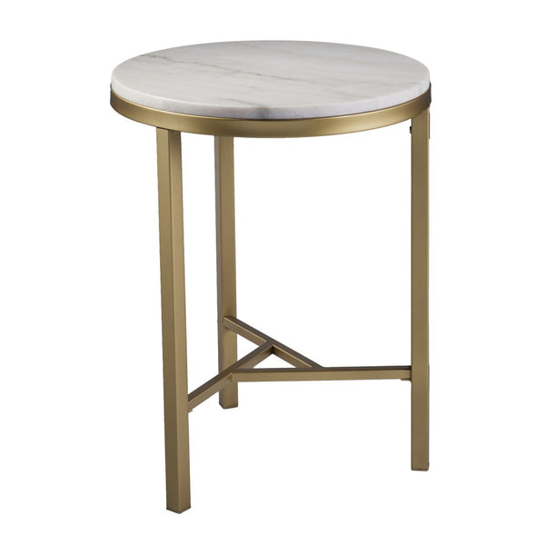 HomeRoots 24" Marble Look End Table with Champagne Iron Base - Elegant, Durable & Perfect for Small Spaces 402506