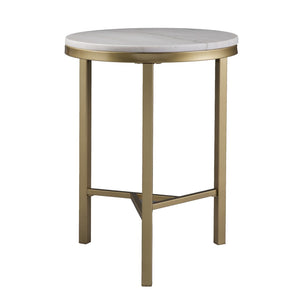 HomeRoots 24" Marble Look End Table with Champagne Iron Base - Elegant, Durable & Perfect for Small Spaces 402506
