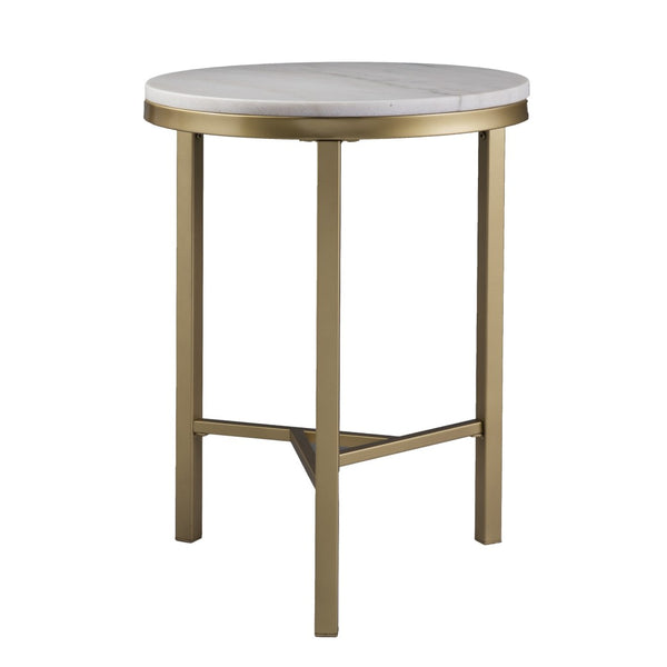 HomeRoots 24" Marble Look End Table with Champagne Iron Base - Elegant, Durable & Perfect for Small Spaces 402506