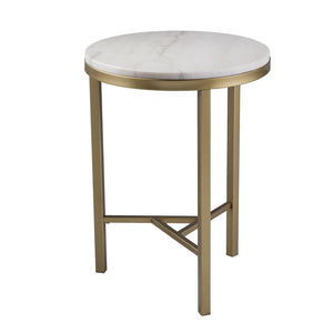 HomeRoots 24" Marble Look End Table with Champagne Iron Base - Elegant, Durable & Perfect for Small Spaces 402506