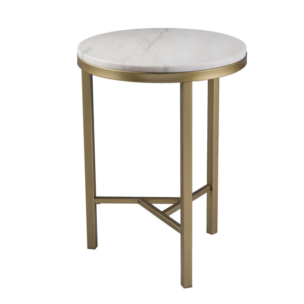 HomeRoots 24" Marble Look End Table with Champagne Iron Base - Elegant, Durable & Perfect for Small Spaces 402506