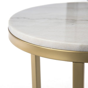 HomeRoots 24" Marble Look End Table with Champagne Iron Base - Elegant, Durable & Perfect for Small Spaces 402506