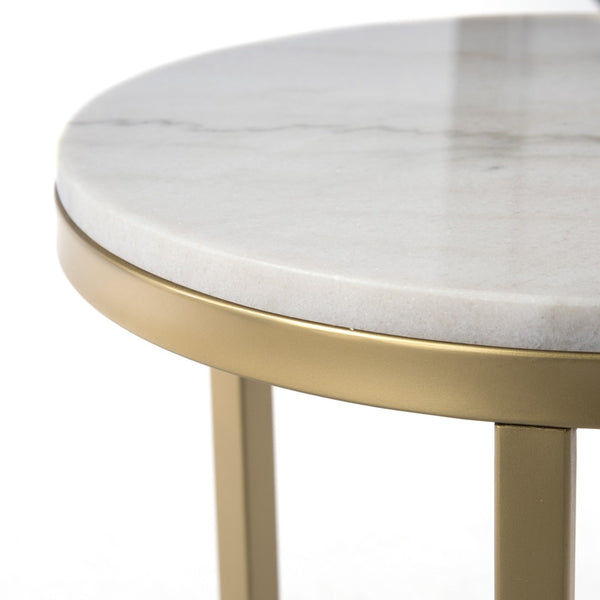 HomeRoots 24" Marble Look End Table with Champagne Iron Base - Elegant, Durable & Perfect for Small Spaces 402506