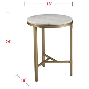 HomeRoots 24" Marble Look End Table with Champagne Iron Base - Elegant, Durable & Perfect for Small Spaces 402506