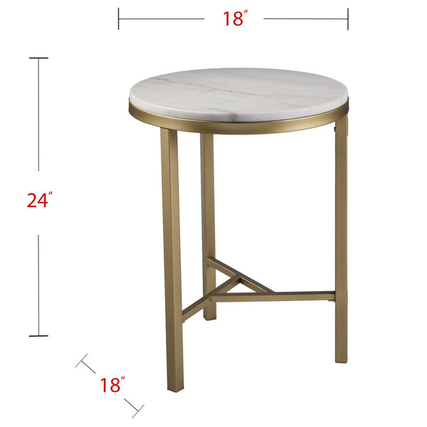 HomeRoots 24" Marble Look End Table with Champagne Iron Base - Elegant, Durable & Perfect for Small Spaces 402506