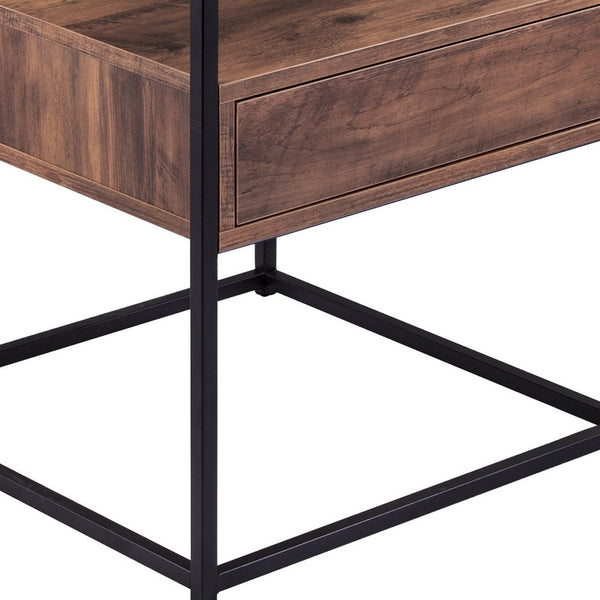 Homeroots 22" Black Glass And Iron Square End Table With Drawer With Shelf   402507