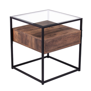 Homeroots 22" Black Glass And Iron Square End Table With Drawer With Shelf   402507