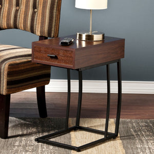 HomeRoots 23" Brown End Table with Drawer, USB & Power Outlet - Versatile Modern Design for Living Spaces 402508
