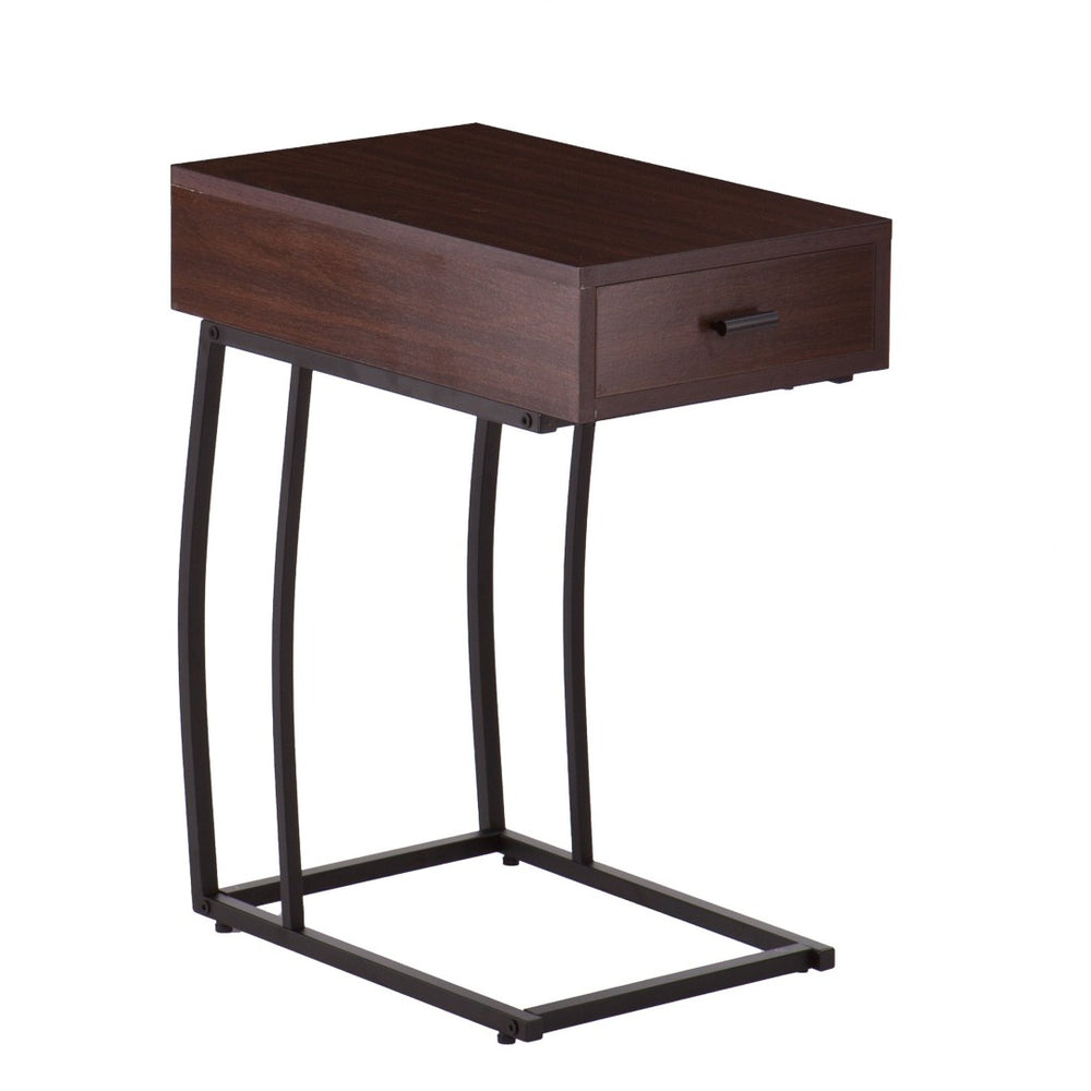 HomeRoots 23" Brown End Table with Drawer, USB & Power Outlet - Versatile Modern Design for Living Spaces 402508