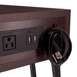 HomeRoots 23" Brown End Table with Drawer, USB & Power Outlet - Versatile Modern Design for Living Spaces 402508