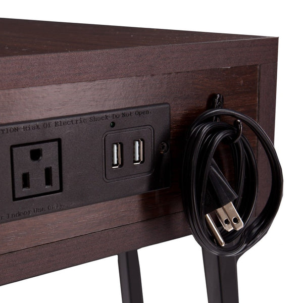 HomeRoots 23" Brown End Table with Drawer, USB & Power Outlet - Versatile Modern Design for Living Spaces 402508