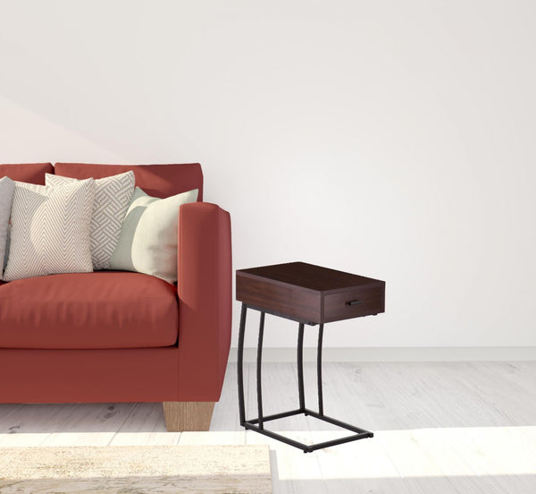 HomeRoots 23" Brown End Table with Drawer, USB & Power Outlet - Versatile Modern Design for Living Spaces 402508