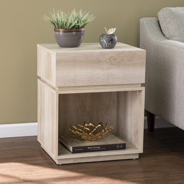 HomeRoots 24" Brown End Table with Drawer, USB Charging Station & Open Shelf - Ideal for Small Spaces & Style 402510