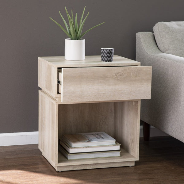 HomeRoots 24" Brown End Table with Drawer, USB Charging Station & Open Shelf - Ideal for Small Spaces & Style 402510
