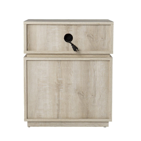 HomeRoots 24" Brown End Table with Drawer, USB Charging Station & Open Shelf - Ideal for Small Spaces & Style 402510