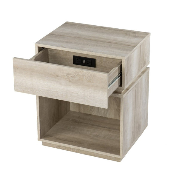 HomeRoots 24" Brown End Table with Drawer, USB Charging Station & Open Shelf - Ideal for Small Spaces & Style 402510