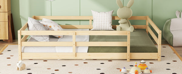 English Elm Full Full Size Montessori Floor Bed in Natural Pine for Kids — Low-Profile, Sturdy, Easy Assembly, Safe Design Oak W1820P331920