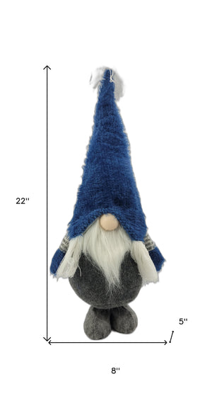 Homeroots Royal Blue Fuzzy Hat Standing Gnome  Fabric 402541