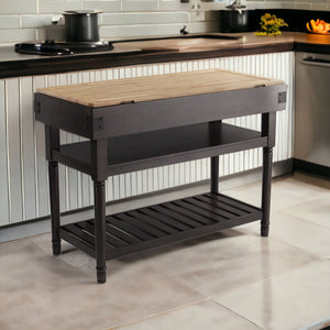 Homeroots Brown And Natural 48" Kitchen Island With Storage  Manufactured Wood 402543