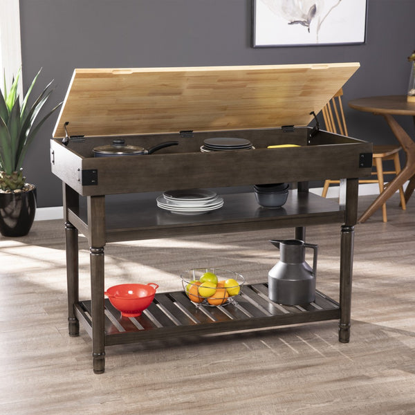 Homeroots Brown And Natural 48" Kitchen Island With Storage  Manufactured Wood 402543