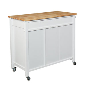Homeroots White And Natural 42" Rolling Kitchen Cart With Storage  Lacquered Rubberwood 402544