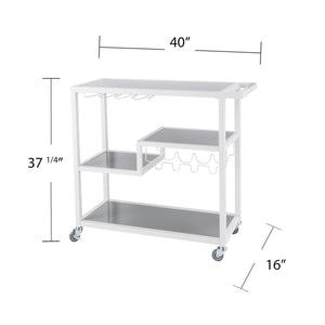 Homeroots Gray And White Metal And Glass Rolling Bar Cart With Wine Storage   402545