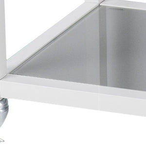 Homeroots Gray And White Metal And Glass Rolling Bar Cart With Wine Storage   402545