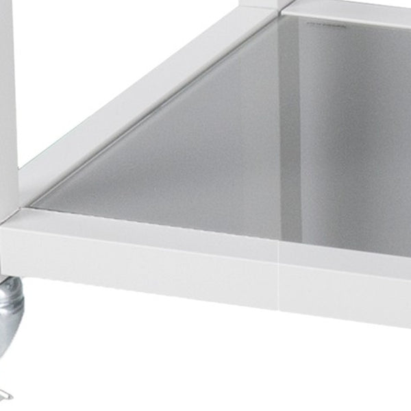 Homeroots Gray And White Metal And Glass Rolling Bar Cart With Wine Storage   402545