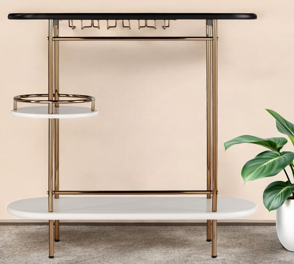 HomeRoots Gold Modern Oval Metal Bar Cart with Wine Storage – Stylish Compact Design for Any Space 402550