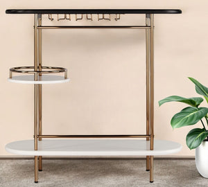 HomeRoots Gold Modern Oval Metal Bar Cart with Wine Storage – Stylish Compact Design for Any Space 402550