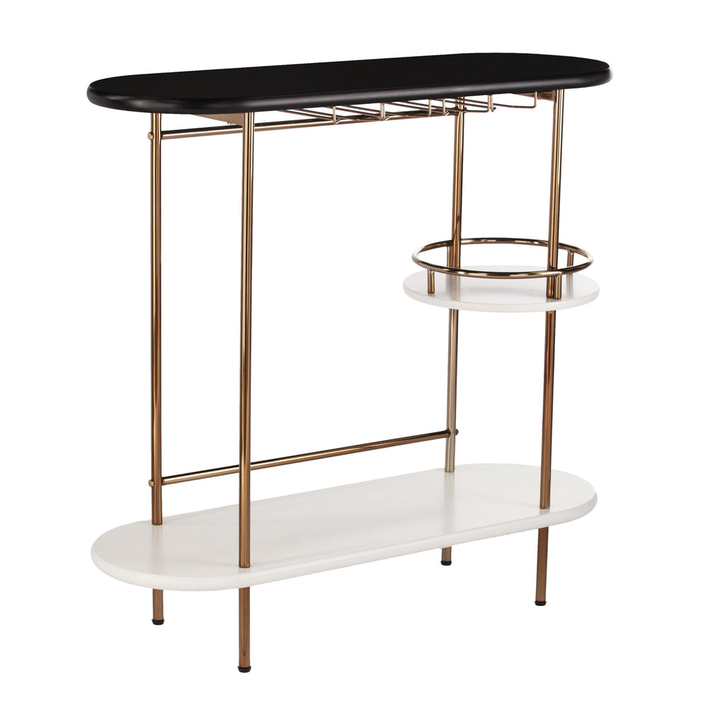 Homeroots Gold Black And White Metal Oval Bar Cart With Wine Storage   402550