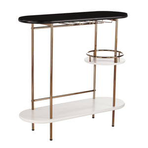 Homeroots Gold Black And White Metal Oval Bar Cart With Wine Storage   402550