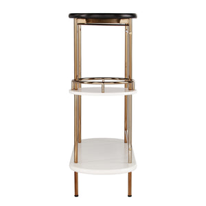 Homeroots Gold Black And White Metal Oval Bar Cart With Wine Storage   402550