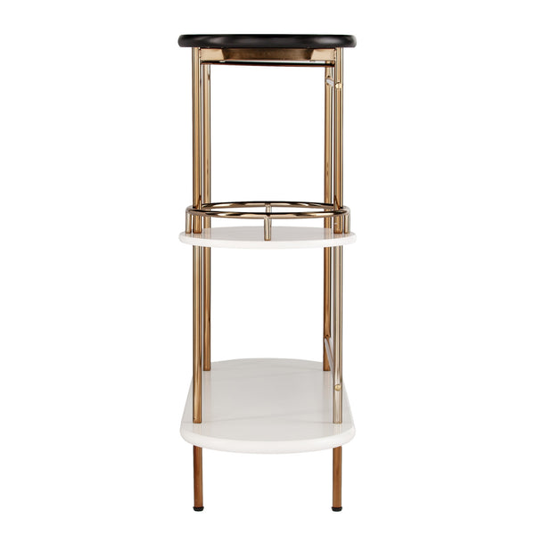 Homeroots Gold Black And White Metal Oval Bar Cart With Wine Storage   402550