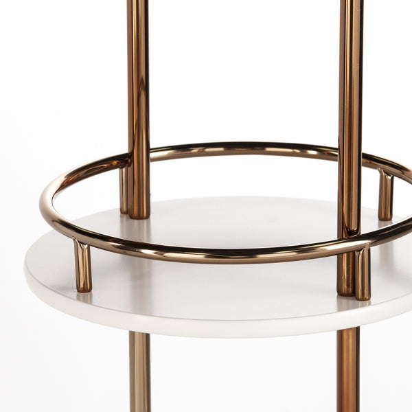 Homeroots Gold Black And White Metal Oval Bar Cart With Wine Storage   402550