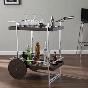 Homeroots Brown And Silver Iron Rolling Bar Cart   402554