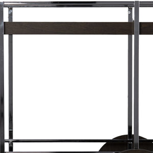 HomeRoots 34" Modern Two-Tier Rolling Bar Cart with Brown Wood Top & Silver Iron Frame for Stylish Mobility 402554